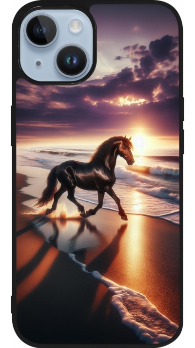 iPhone 15 Case Hülle - Silikon schwarz Pferd majestätisch Strand