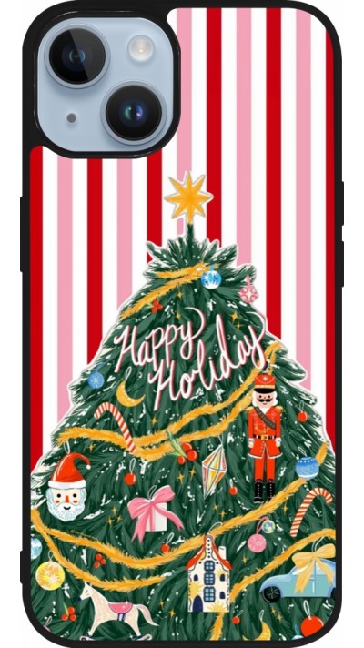 Coque iPhone 15 - Silicone rigide noir Christmas 25 Happy Holiday