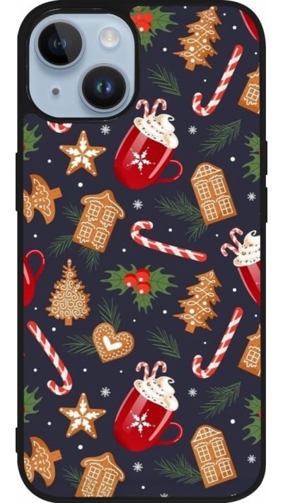 Coque iPhone 15 - Silicone rigide noir Christmas 25 Pattern Gingerbread House