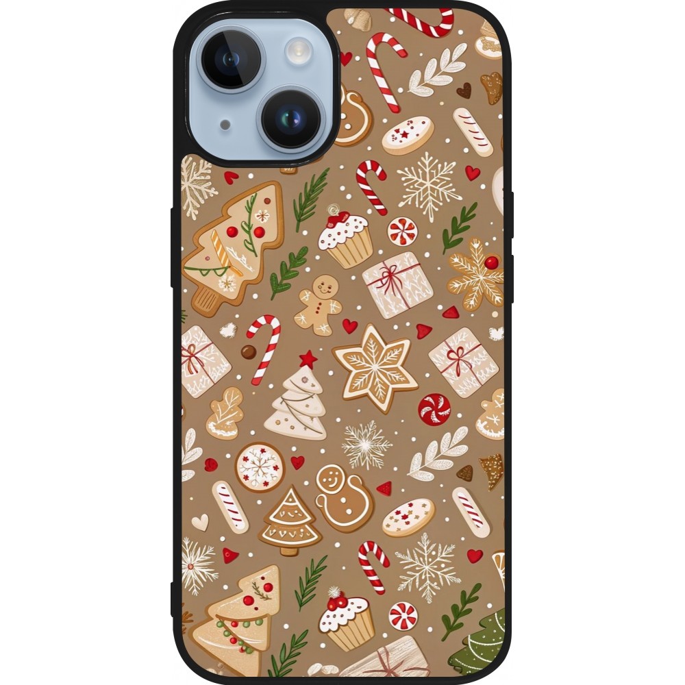 Coque iPhone 15 - Silicone rigide noir Christmas 25 Pattern Ginger Cookie