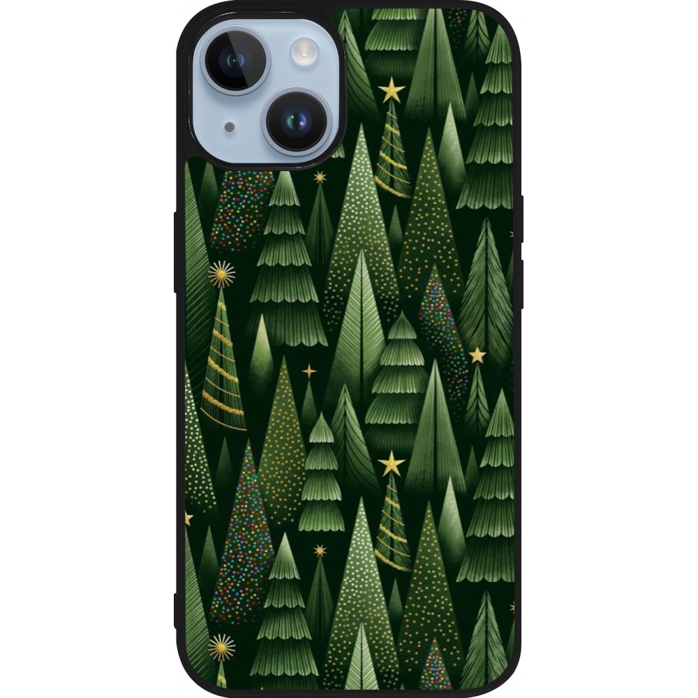 Coque iPhone 15 - Silicone rigide noir Christmas 25 Pattern Xmas Tree