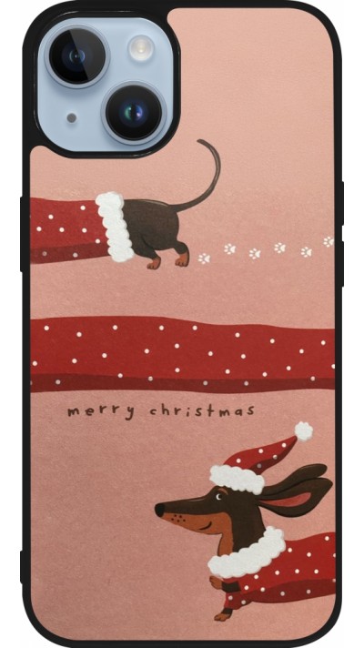 Coque iPhone 15 - Silicone rigide noir Christmas 25 Teckel Merry Xmas