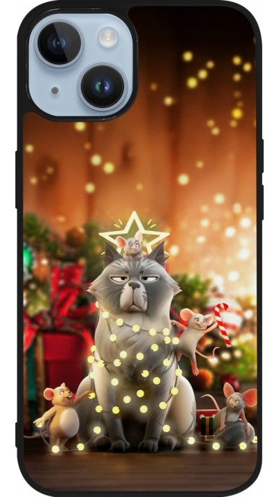 Coque iPhone 15 - Silicone rigide noir Christmas 25 Xmas Cat