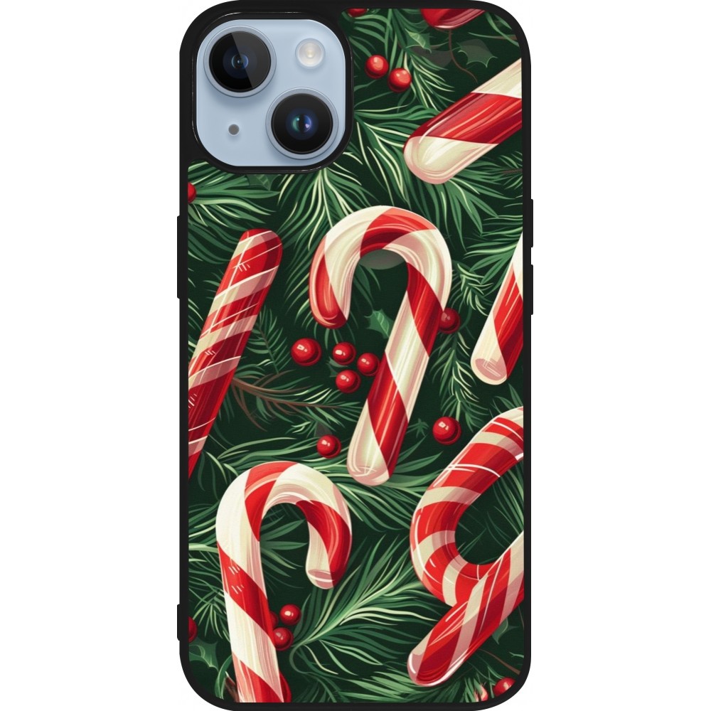 Coque iPhone 15 - Silicone rigide noir Christmas 25 Xmas Stick