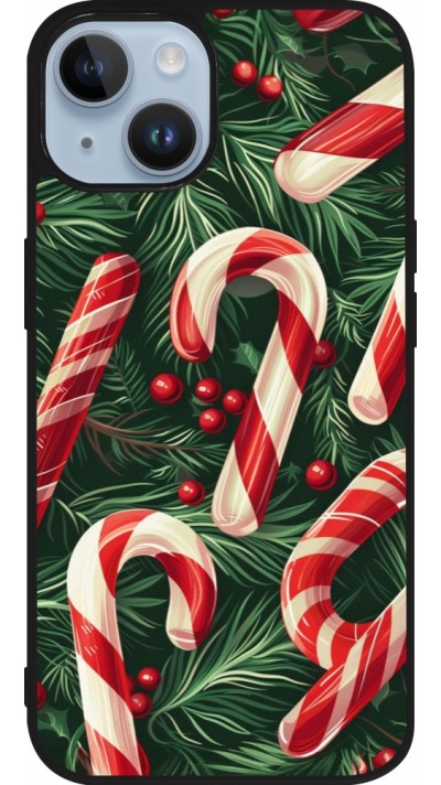 Coque iPhone 15 - Silicone rigide noir Christmas 25 Xmas Stick