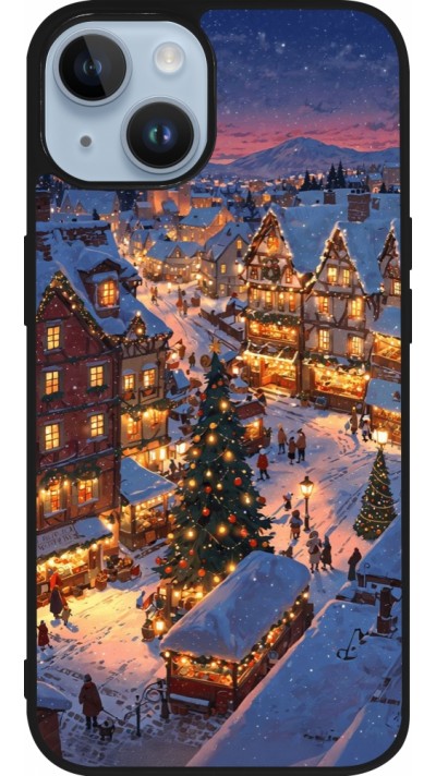 Coque iPhone 15 - Silicone rigide noir Christmas 25 Xmas Village