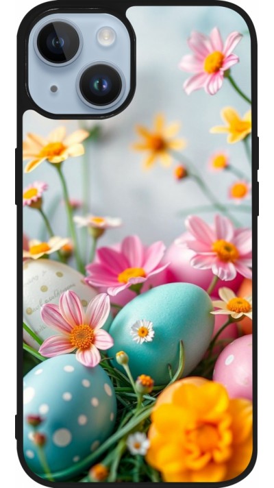 iPhone 15 Case Hülle - Silikon schwarz Easter 2026 Eggs with flowers