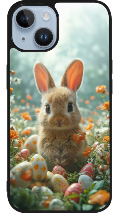 iPhone 15 Case Hülle - Silikon schwarz Easter 2026 Rabbit in the garden
