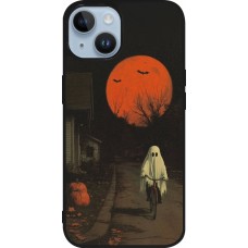 Coque iPhone 15 - Silicone rigide noir Halloween 2025 Ghost on a bicycle