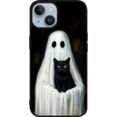 Coque iPhone 15 - Silicone rigide noir Halloween 2025 Ghost with black cat