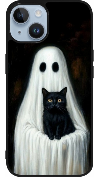 Coque iPhone 15 - Silicone rigide noir Halloween 2025 Ghost with black cat