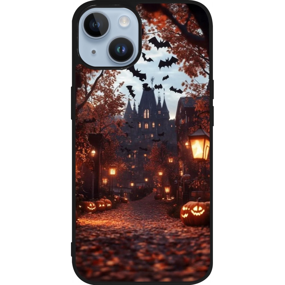 Coque iPhone 15 - Silicone rigide noir Halloween 2025 Haunted house