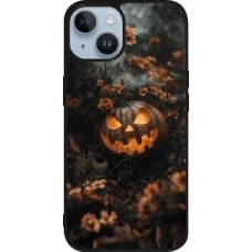 Coque iPhone 15 - Silicone rigide noir Halloween 2025 Pumpkin with flowers
