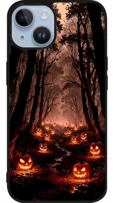 Coque iPhone 15 - Silicone rigide noir Halloween 2025 Road of Terrifying Pumpkins