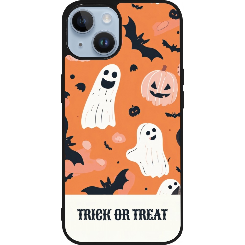 Coque iPhone 15 - Silicone rigide noir Halloween 2025 Trick treat