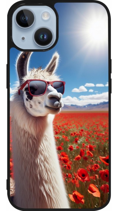 iPhone 15 Case Hülle - Silikon schwarz Lama Chic in Mohnblume