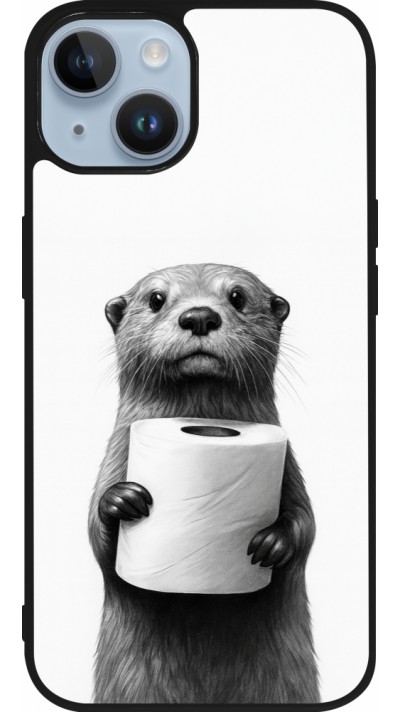 iPhone 15 Case Hülle - Silikon schwarz Otter Toilettenpapier