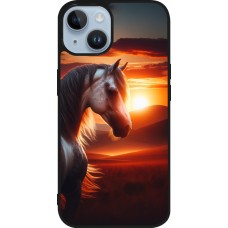 Coque iPhone 15 - Silicone rigide noir Majestic Sunset Horse