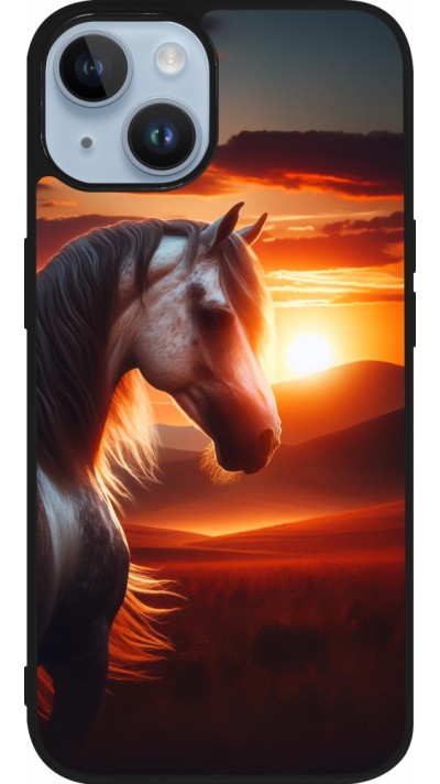 iPhone 15 Case Hülle - Silikon schwarz Majestätischer Sonnenuntergang Pferd