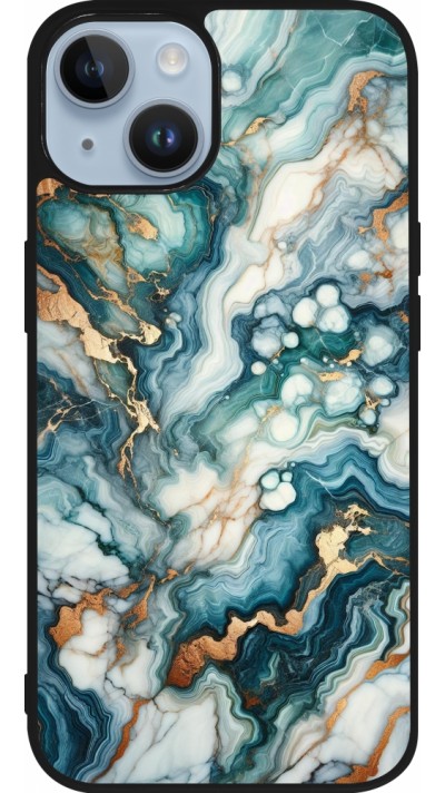 Coque iPhone 15 - Silicone rigide noir Marbre Vert Bleu Doré