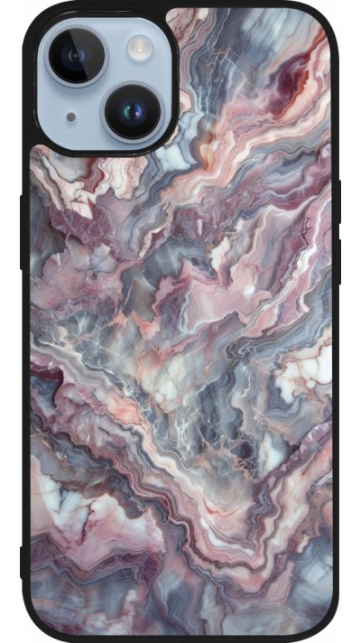 iPhone 15 Case Hülle - Silikon schwarz Violetter silberner Marmor