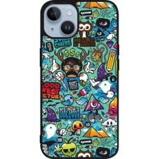 Coque iPhone 15 - Silicone rigide noir Mixed Cartoons Turquoise