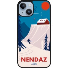 Coque iPhone 15 - Silicone rigide noir Nendaz Cabane Ski
