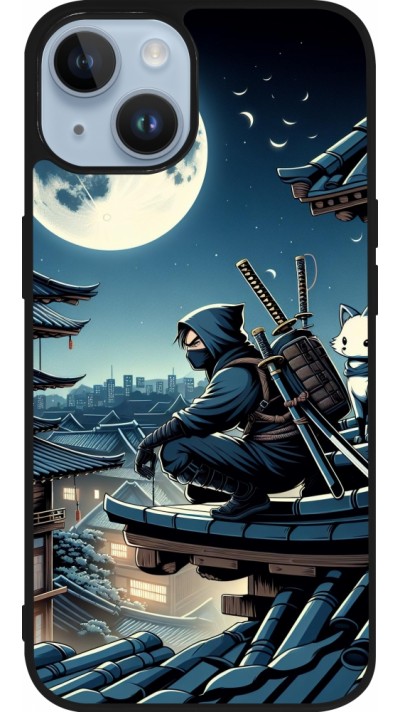 iPhone 15 Case Hülle - Silikon schwarz Ninja unter dem Mond