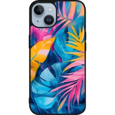 Coque iPhone 15 - Silicone rigide noir Palms Blue
