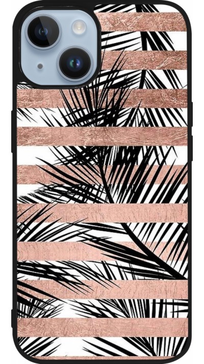 iPhone 15 Case Hülle - Silikon schwarz Palm trees gold stripes