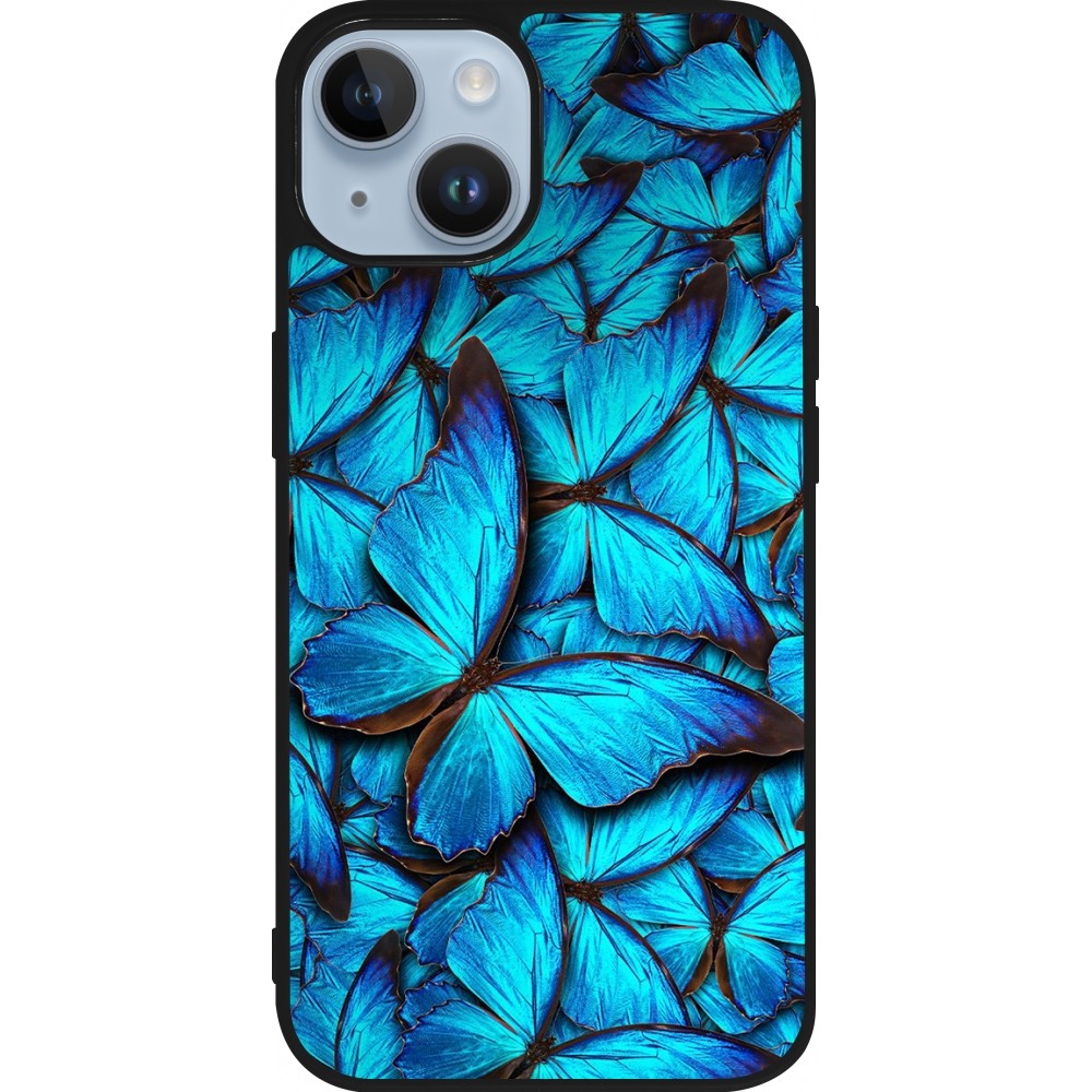 iPhone 15 Case Hülle - Silikon schwarz Papillon bleu