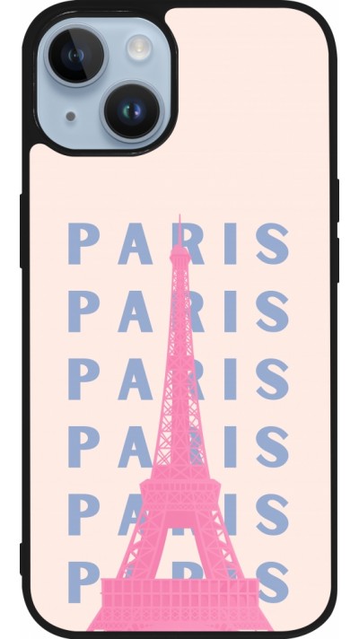iPhone 15 Case Hülle - Silikon schwarz Paris Pink Print