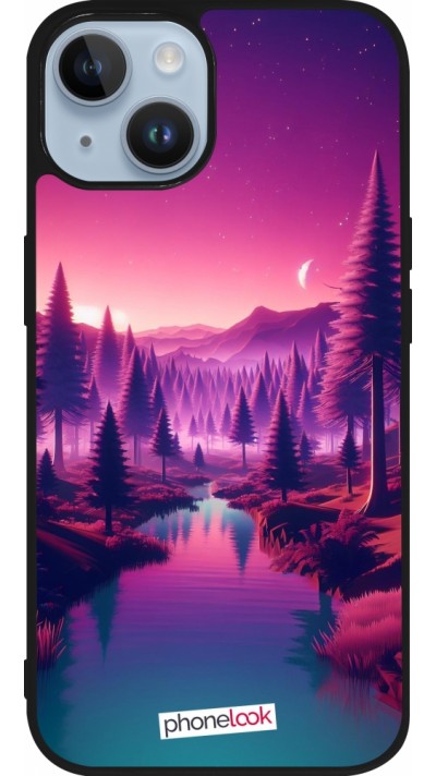 iPhone 15 Case Hülle - Silikon schwarz Lila-rosa Landschaft