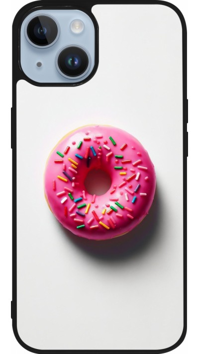iPhone 15 Case Hülle - Silikon schwarz Weisser Hintergrund, pinker Donut