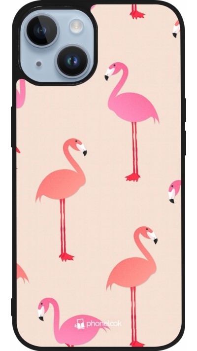 iPhone 15 Case Hülle - Silikon schwarz Pink Flamingos Pattern
