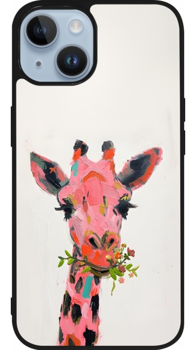 iPhone 15 Case Hülle - Silikon schwarz Pink Girafe Paint