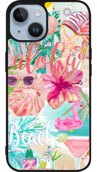 iPhone 15 Case Hülle - Silikon schwarz Preppy Collage Aloha