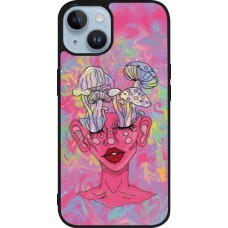 iPhone 15 Case Hülle - Silikon schwarz Psychedelic pink mushroom