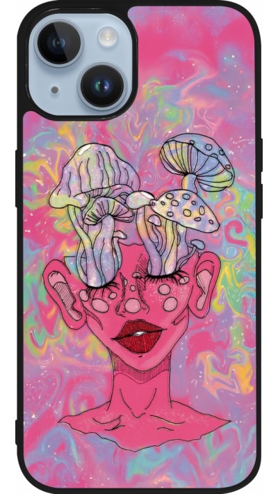 iPhone 15 Case Hülle - Silikon schwarz Psychedelic pink mushroom