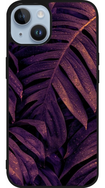 iPhone 15 Case Hülle - Silikon schwarz Purple Light Leaves