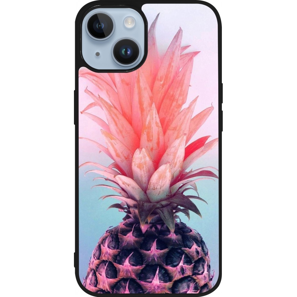 iPhone 15 Case Hülle - Silikon schwarz Purple Pink Pineapple