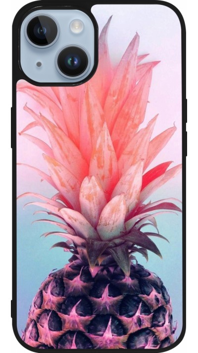 iPhone 15 Case Hülle - Silikon schwarz Purple Pink Pineapple