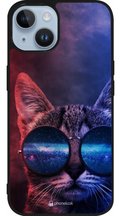 iPhone 15 Case Hülle - Silikon schwarz Red Blue Cat Glasses
