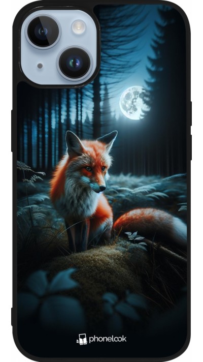 Coque iPhone 15 - Silicone rigide noir Renard lune forêt