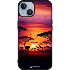 Coque iPhone 15 - Silicone rigide noir Safari sunset wildlife