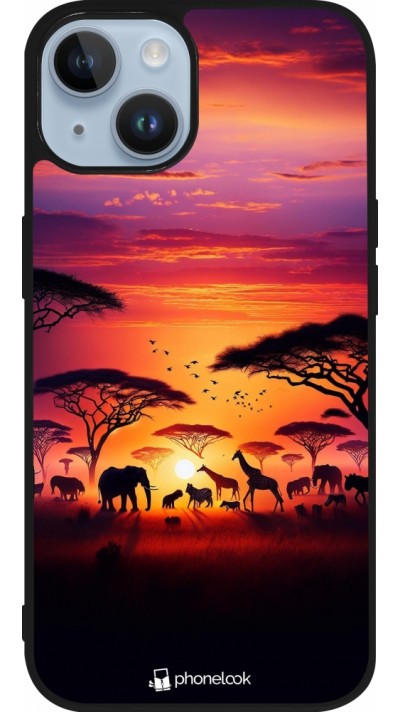 iPhone 15 Case Hülle - Silikon schwarz Safari Sonnenuntergang Wildtiere