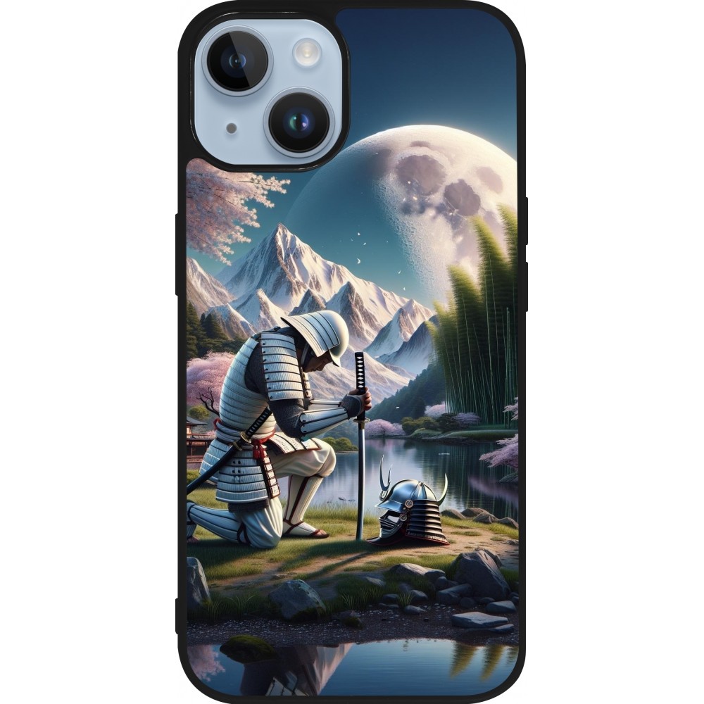 iPhone 15 Case Hülle - Silikon schwarz Samurai Katana Mond