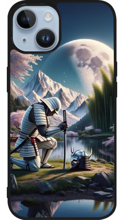 iPhone 15 Case Hülle - Silikon schwarz Samurai Katana Mond