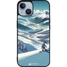 Coque iPhone 15 - Silicone rigide noir Snowboarder Montagne