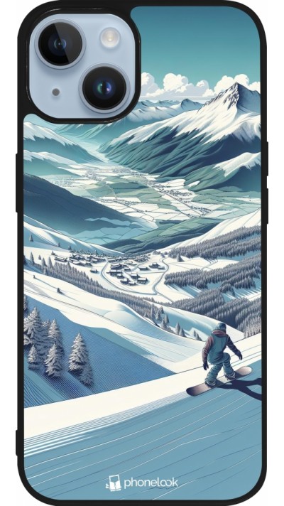iPhone 15 Case Hülle - Silikon schwarz Snowboarder Berg